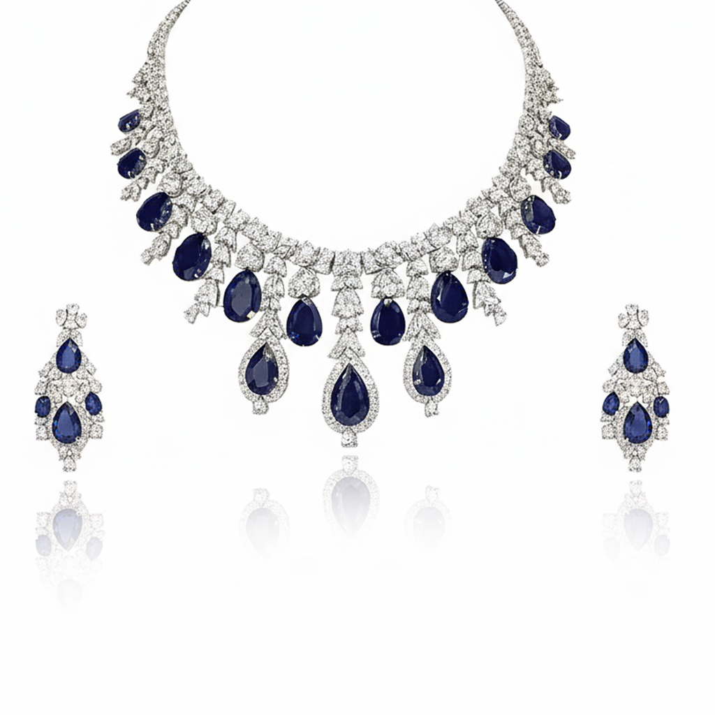 Aanura Yellow Teardrop Floral Necklace Set Stainless Steel