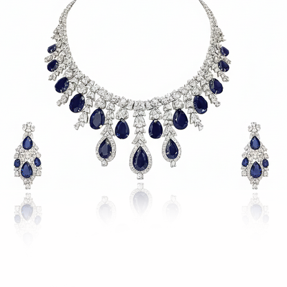 Aanura Yellow Teardrop Floral Necklace Set Stainless Steel