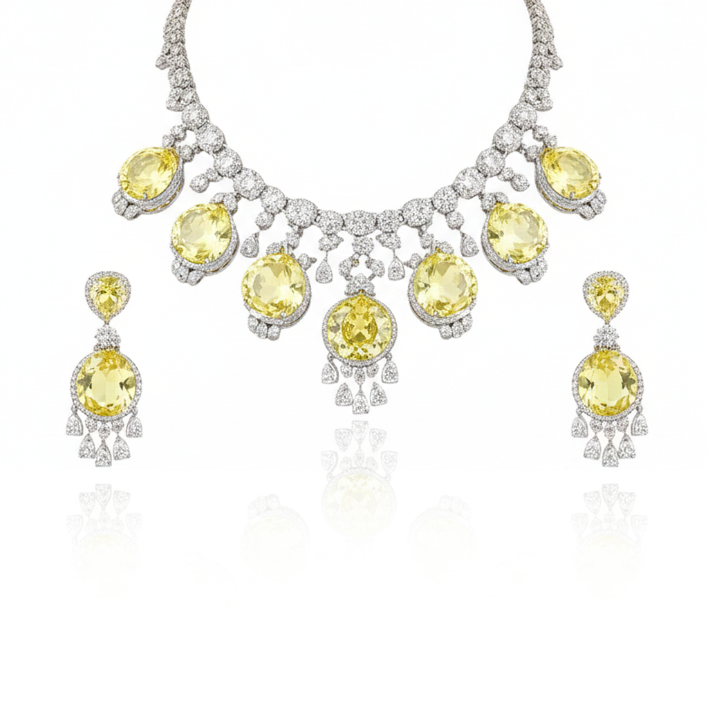 Aanura Royal Purple Crystal Drop Necklace Set Stainless