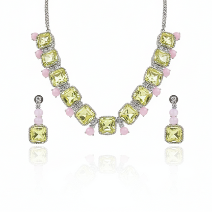 Aanura Multicolor Square Crystal Necklace Set Stainless