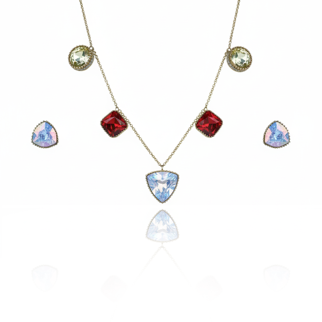 Aanura Multicolor Gemstone Necklace Set in Stainless Steel