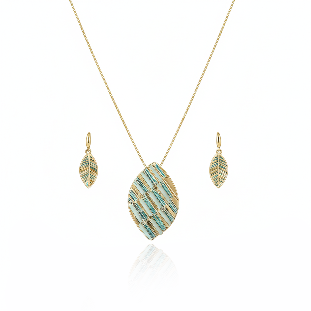 Aanura Striped Leaf Necklace & Earrings Set