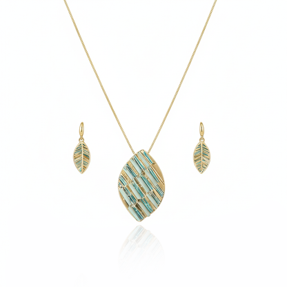 Aanura Striped Leaf Necklace & Earrings Set