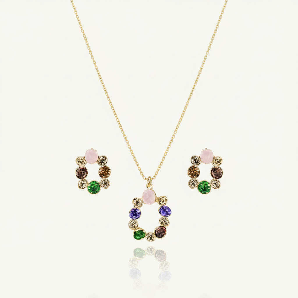 Golden Floral Wreath Necklace & Earrings Set