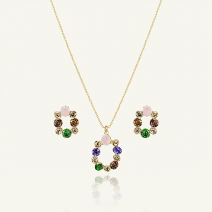 Golden Floral Wreath Necklace & Earrings Set