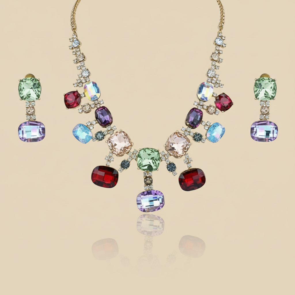 Aanura Multi-Colour Crystal Necklace Set with Earrings