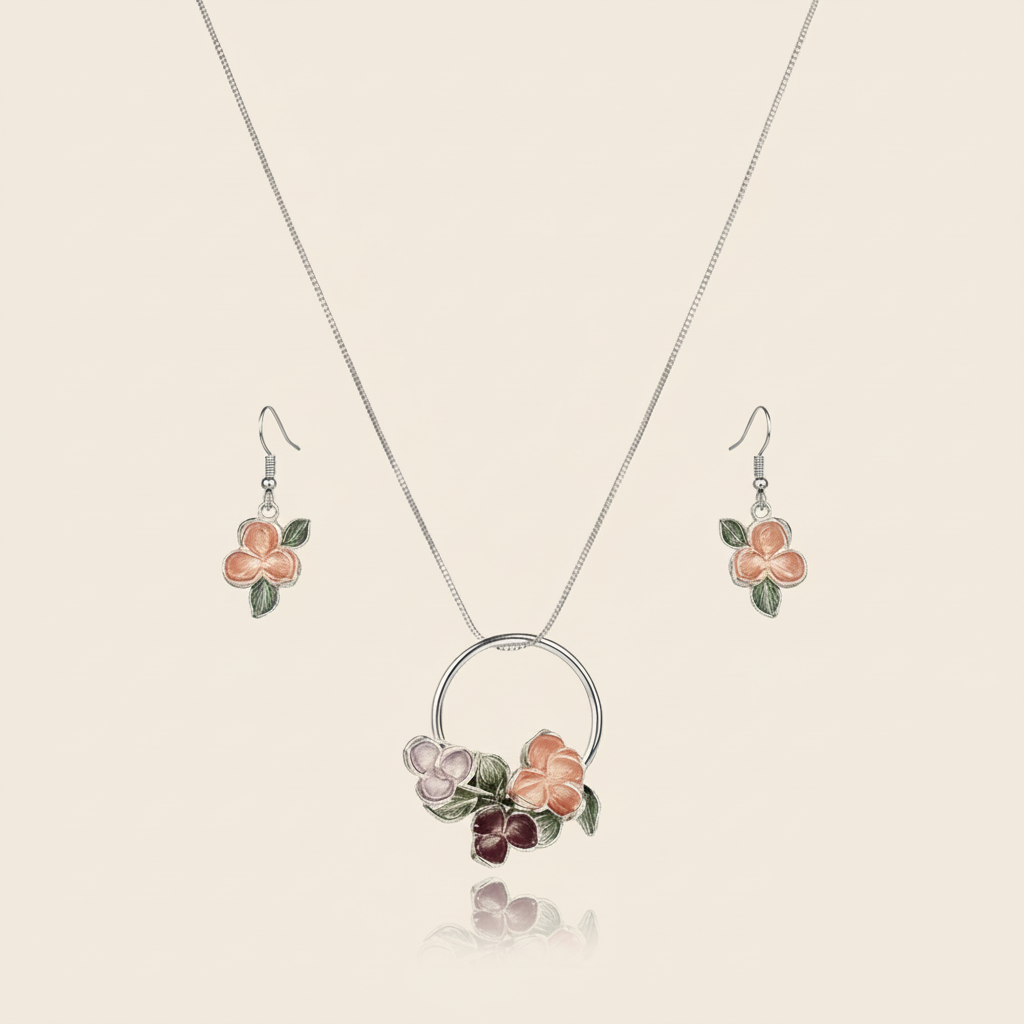 Aanura Floral Circle Necklace & Earrings Set