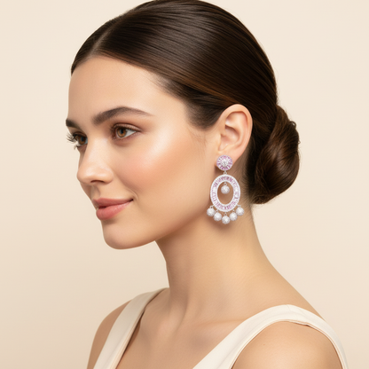 Aanura Pink Baguette Oval CZ Cluster Drop Earrings