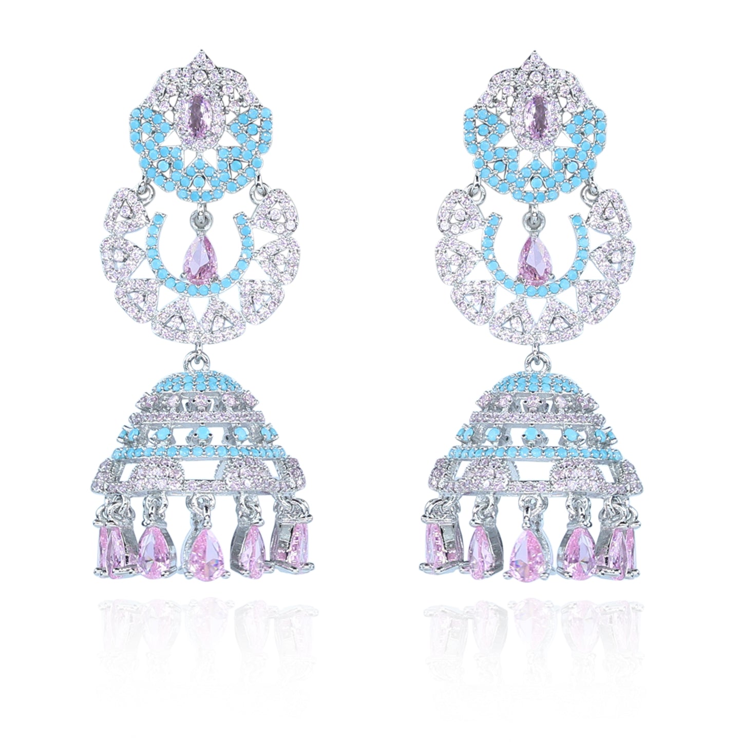Aanura Silver Pink Crystal Oval Drop Earrings