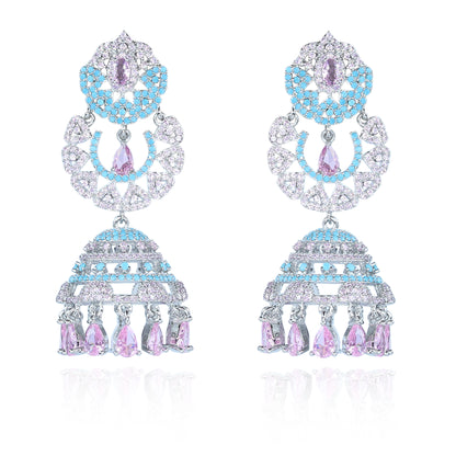 Aanura Silver Pink Crystal Oval Drop Earrings
