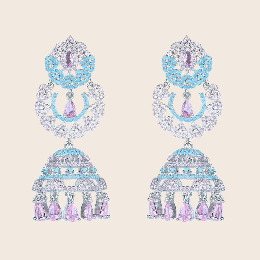 Aanura Silver Pink Crystal Oval Drop Earrings
