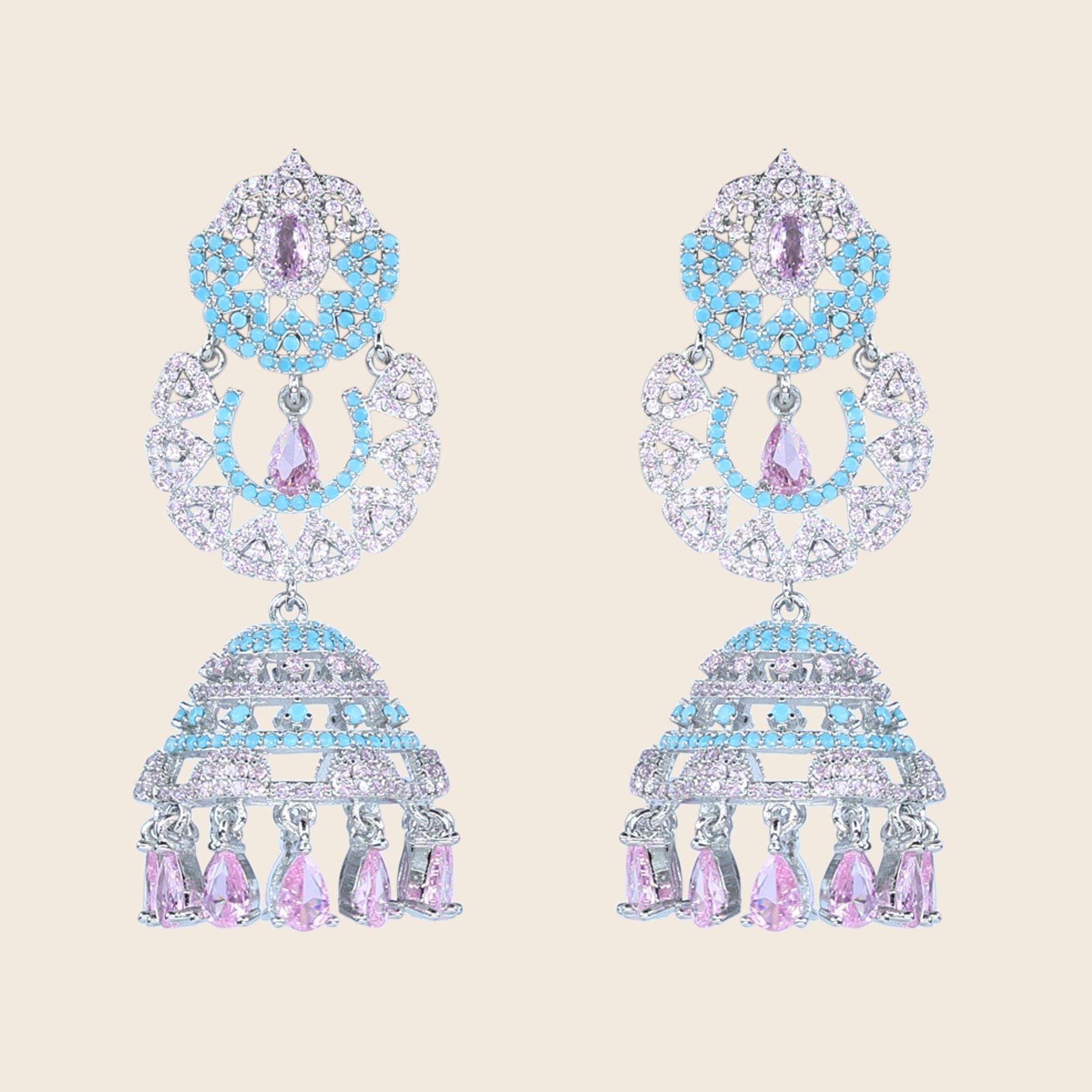 Aanura Silver Pink Crystal Oval Drop Earrings