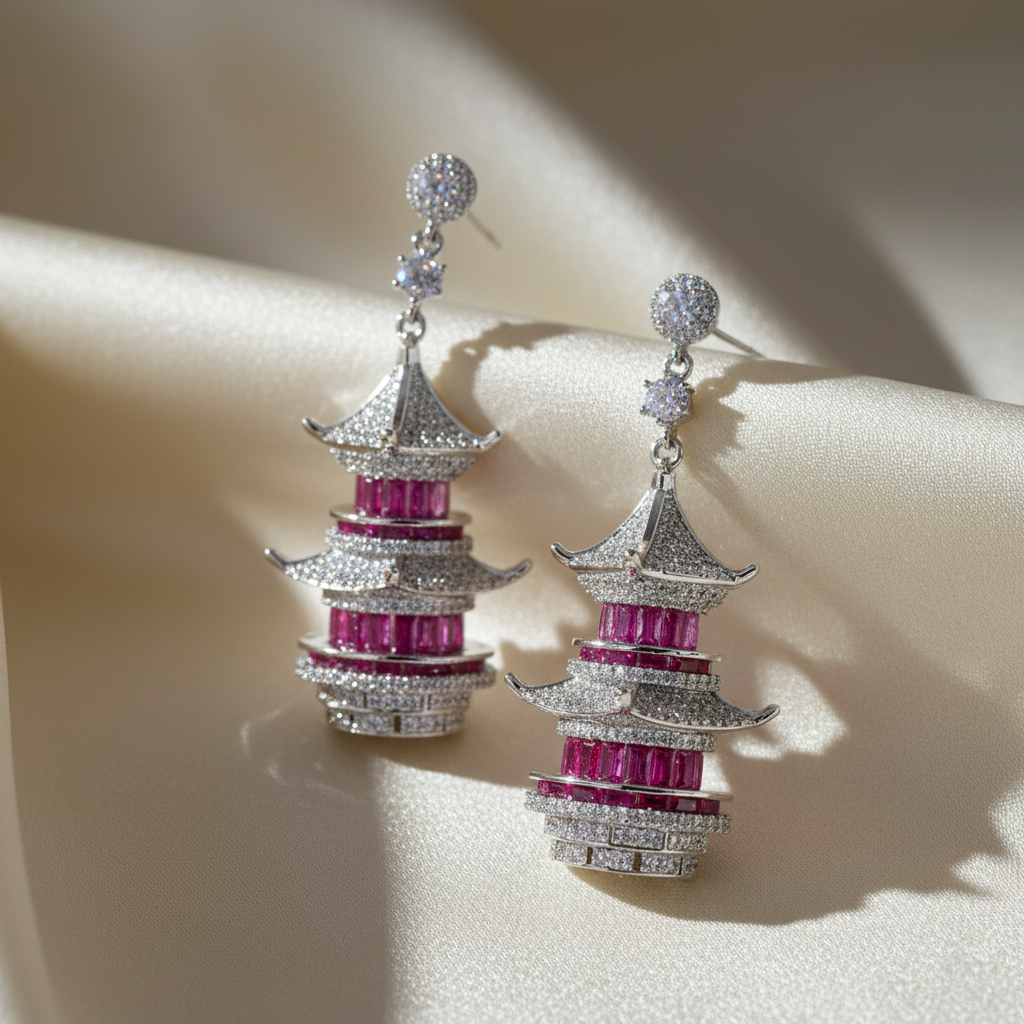 Aanura Ruby Pagoda-Inspired Statement Earrings