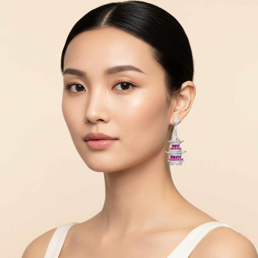 Aanura Ruby Pagoda-Inspired Statement Earrings