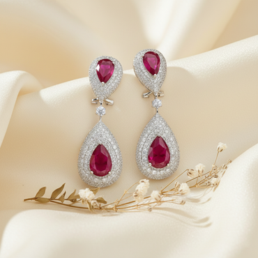 Aanura Ruby Teardrop Double Dangle Earrings