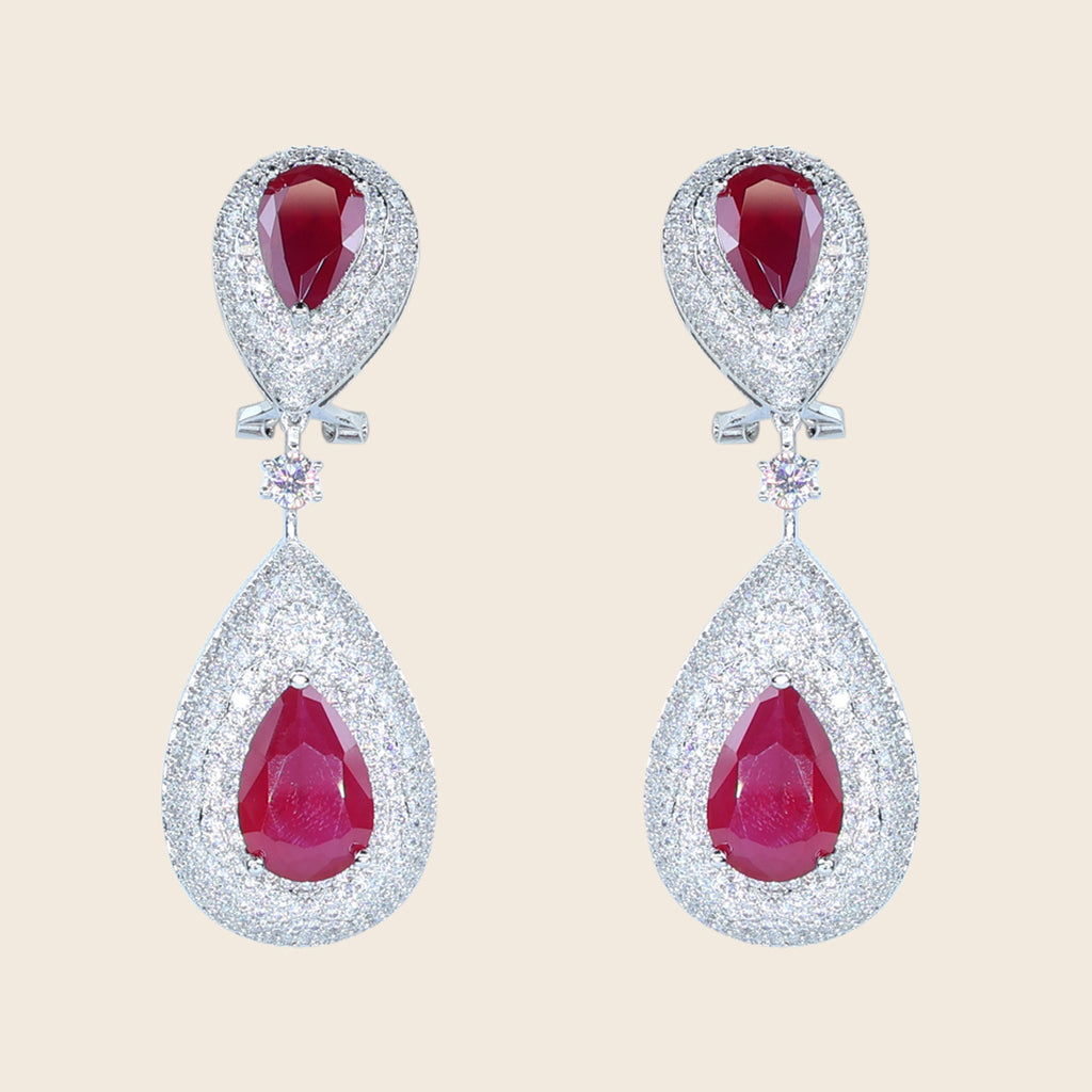 Aanura Ruby Teardrop Double Dangle Earrings