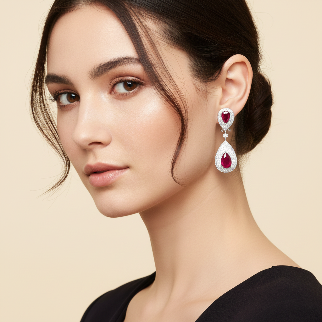 Aanura Ruby Teardrop Double Dangle Earrings