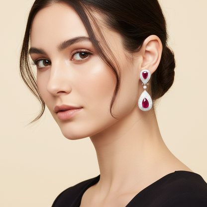 Aanura Ruby Teardrop Double Dangle Earrings