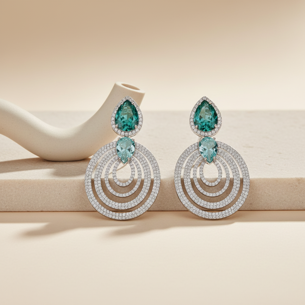 Aanura Emerald Teardrop Multi-Hoop Dangle Earrings