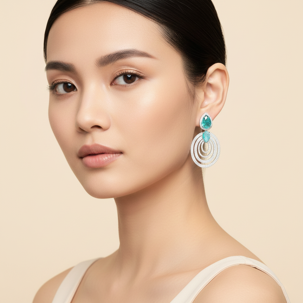 Aanura Emerald Teardrop Multi-Hoop Dangle Earrings