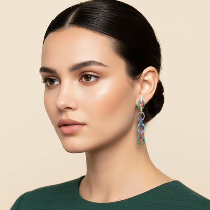 Aanura Royal Blue Oval Stud Earrings with CZ Halo