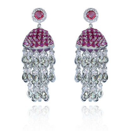 Aanura Red Dome Tassel Jhumka-Style Earrings