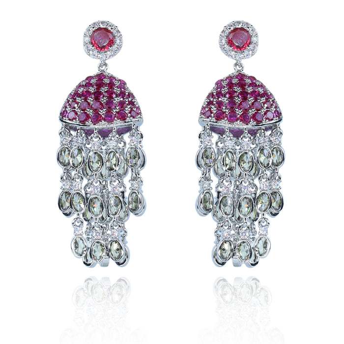 Aanura Red Dome Tassel Jhumka-Style Earrings