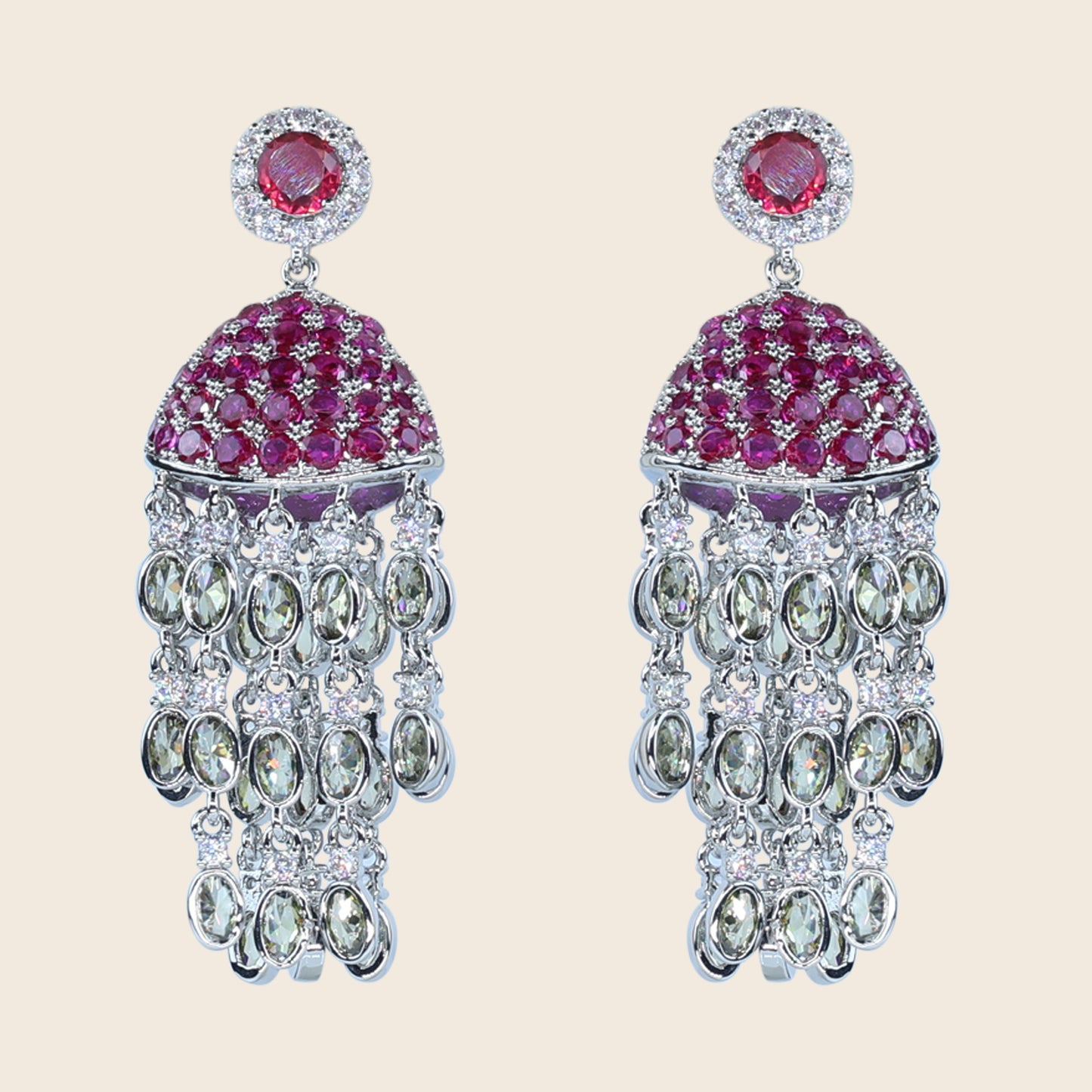 Aanura Red Dome Tassel Jhumka-Style Earrings
