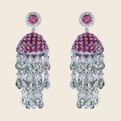 Aanura Red Dome Tassel Jhumka-Style Earrings