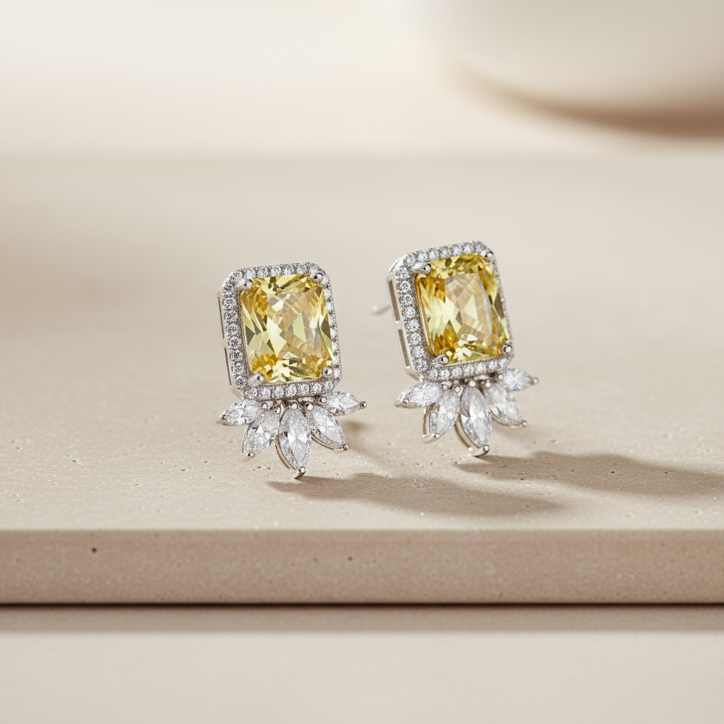 Aanura Yellow Cushion-Cut CZ Cluster Earrings