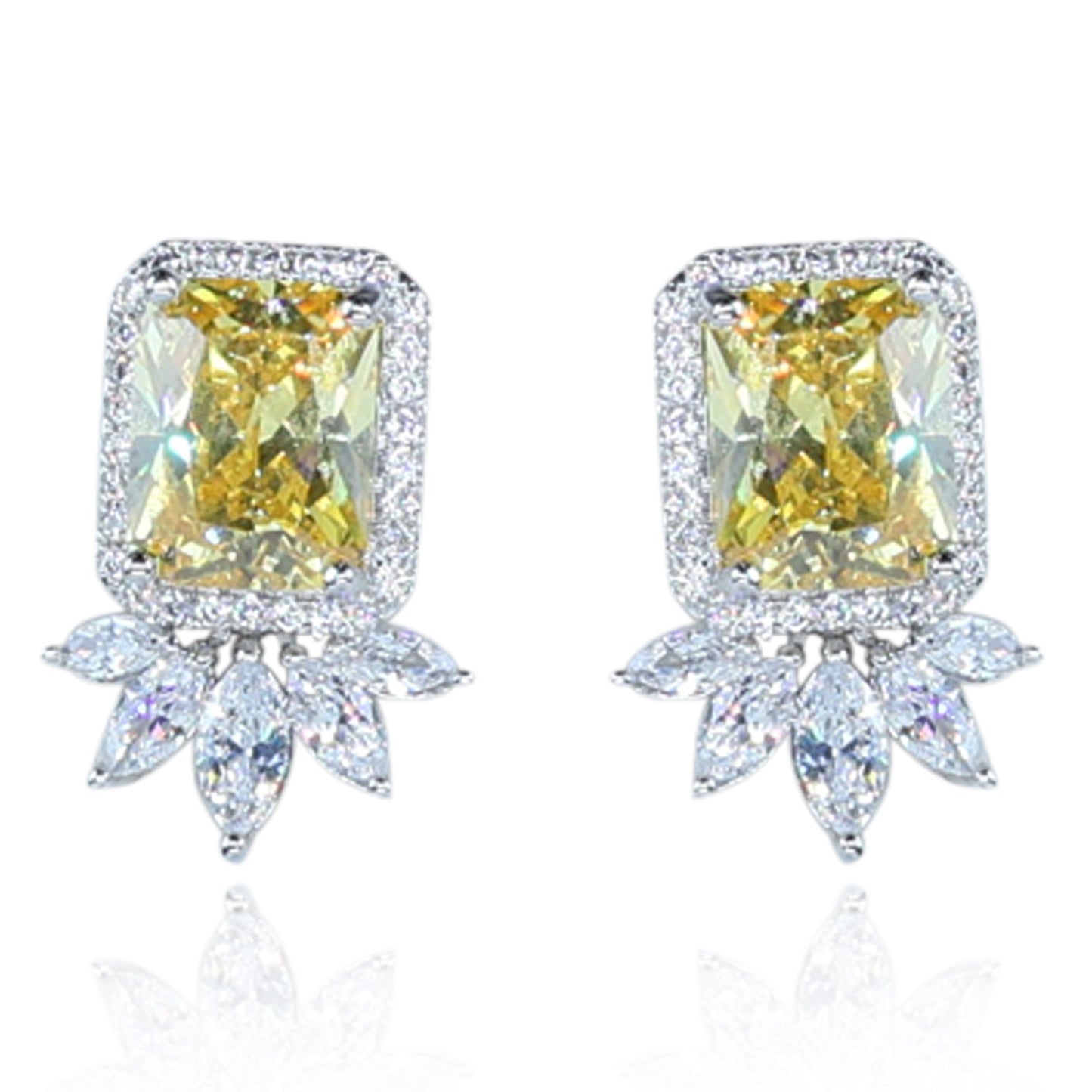 Aanura Yellow Cushion-Cut CZ Cluster Earrings