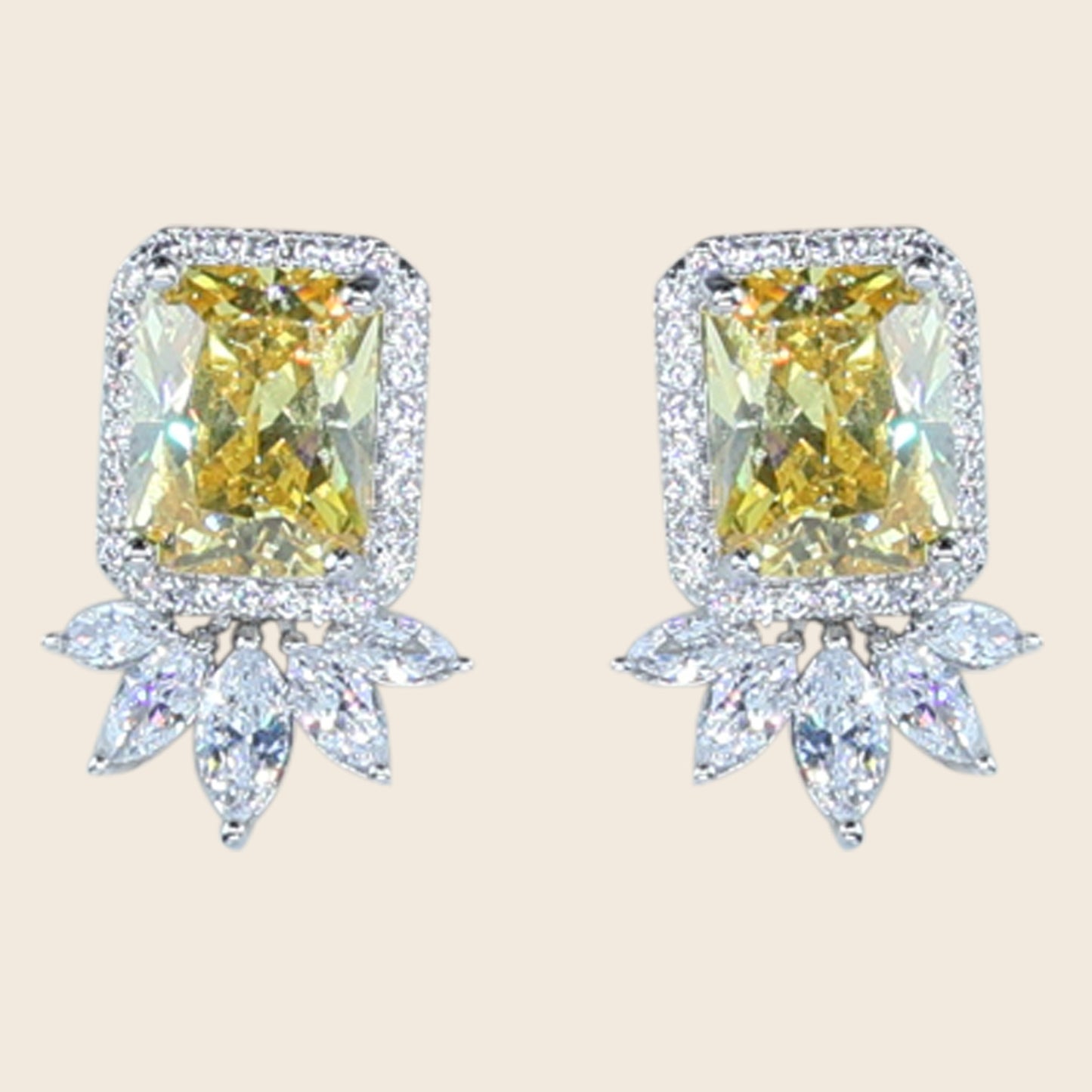 Aanura Yellow Cushion-Cut CZ Cluster Earrings