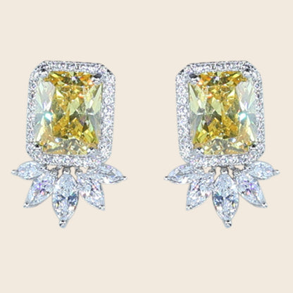 Aanura Yellow Cushion-Cut CZ Cluster Earrings