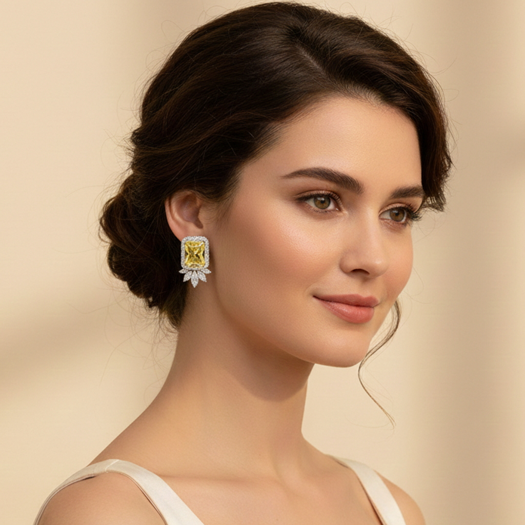 Aanura Yellow Cushion-Cut CZ Cluster Earrings