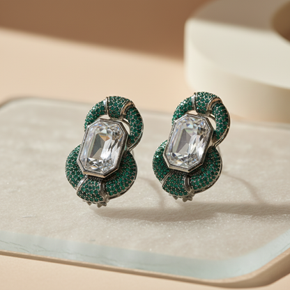 Aanura Emerald Halo Iridescent Crystal Stud Earrings