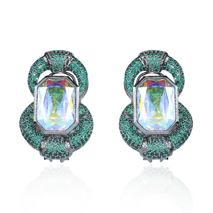 Aanura Emerald Halo Iridescent Crystal Stud Earrings