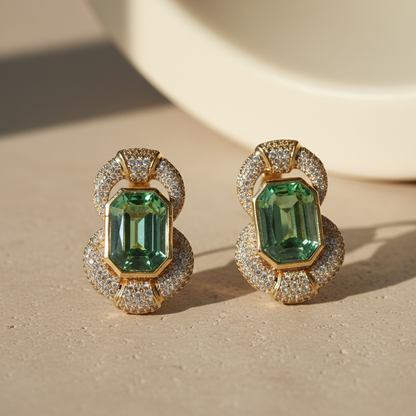 Aanura Emerald Halo Iridescent Crystal Stud Earrings