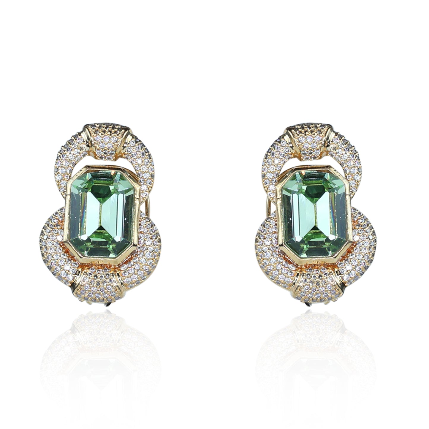 Aanura Emerald Halo Iridescent Crystal Stud Earrings