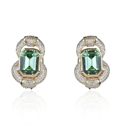 Aanura Emerald Halo Iridescent Crystal Stud Earrings