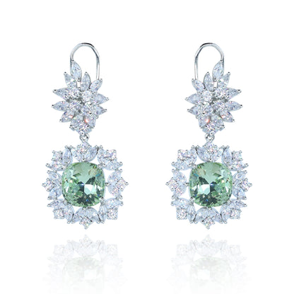 Aanura Silver Green Crystal Halo Drop Earrings