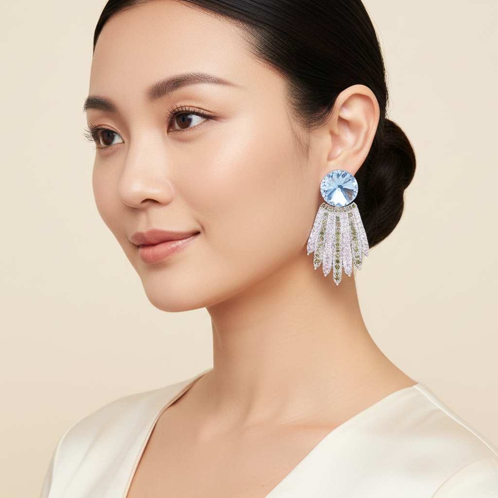 Aanura Blue Crystal Radiant Drop Earrings