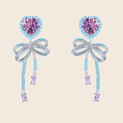 Aanura Pink Heart & Bow Crystal Drop Earrings