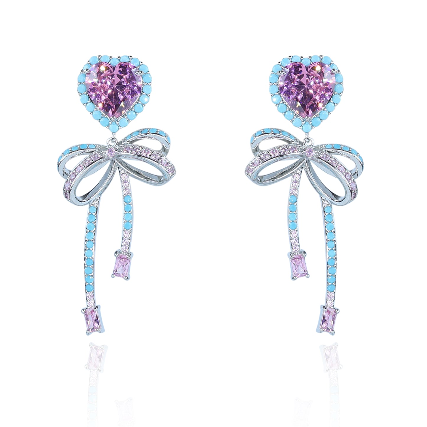 Aanura Pink Heart & Bow Crystal Drop Earrings