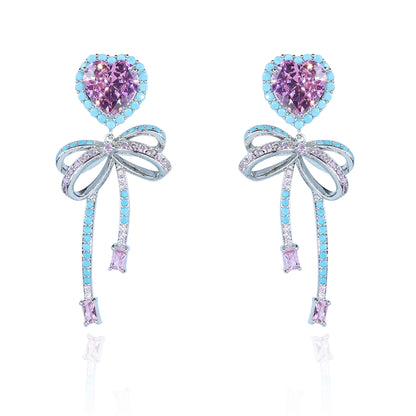 Aanura Pink Heart & Bow Crystal Drop Earrings