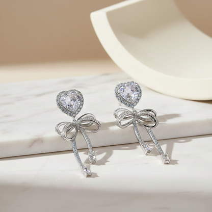 Aanura Pink Heart & Bow Crystal Drop Earrings