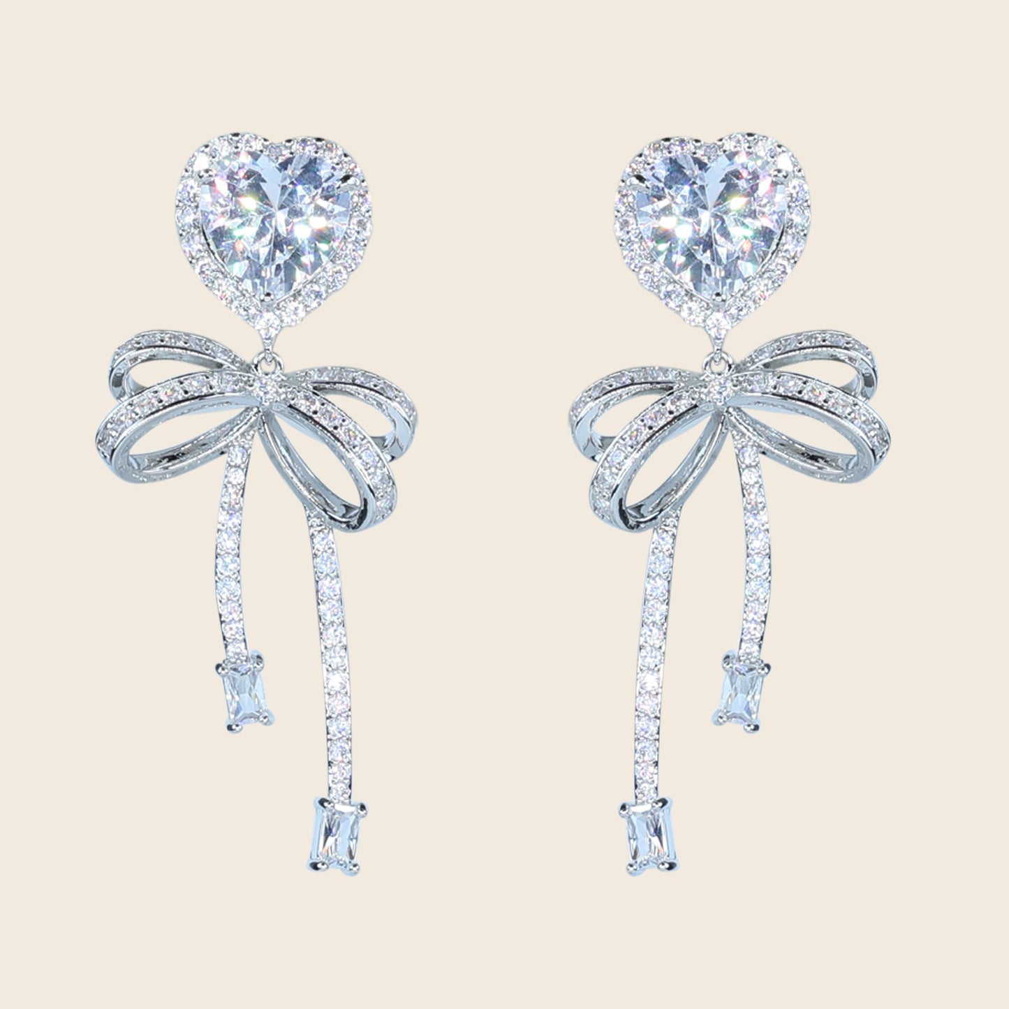 Aanura Pink Heart & Bow Crystal Drop Earrings