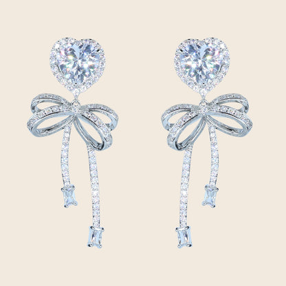 Aanura Pink Heart & Bow Crystal Drop Earrings