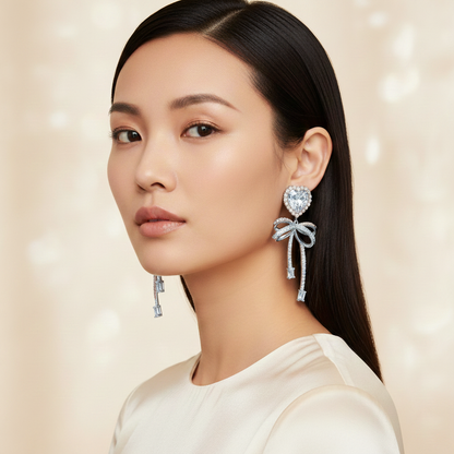 Aanura Pink Heart & Bow Crystal Drop Earrings