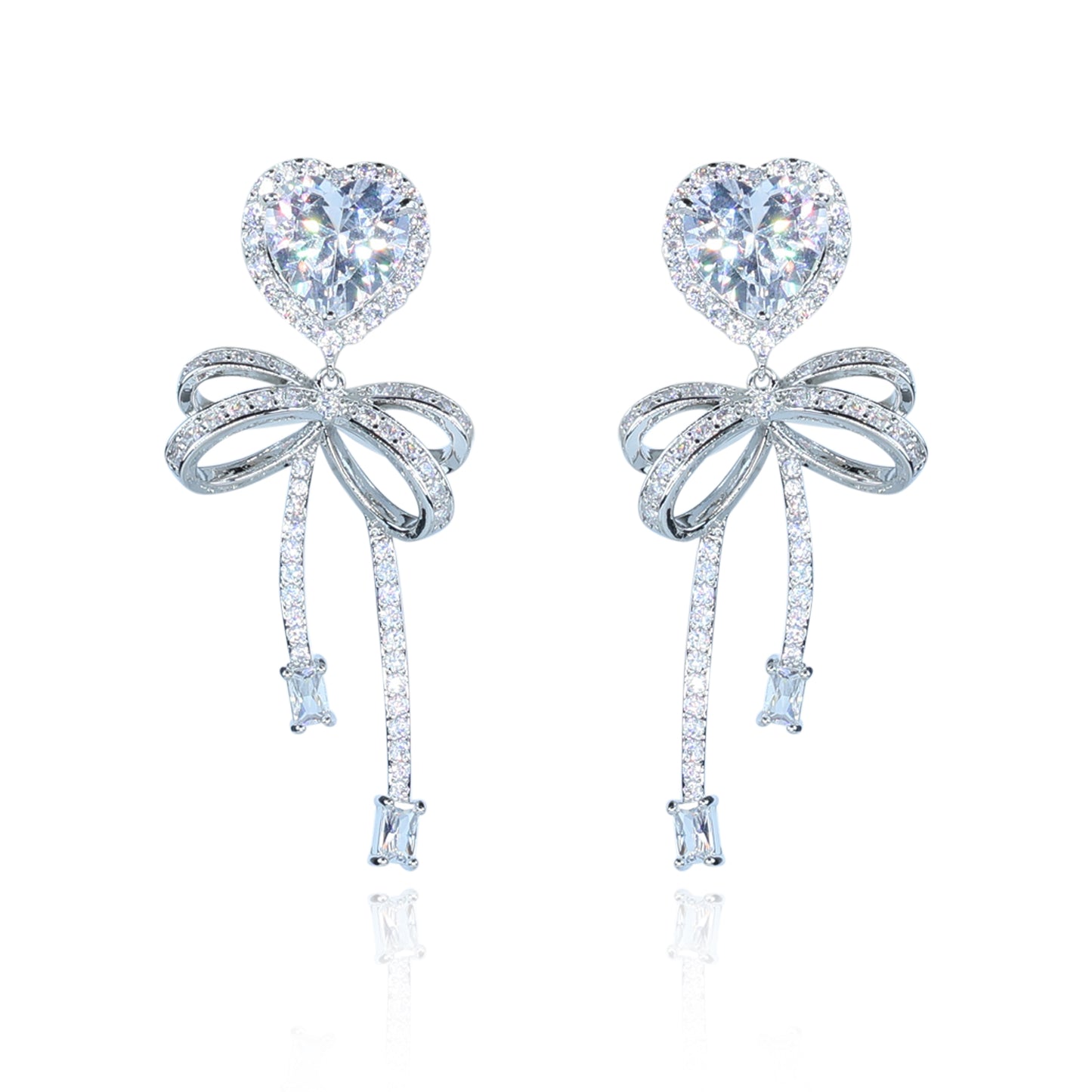 Aanura Pink Heart & Bow Crystal Drop Earrings