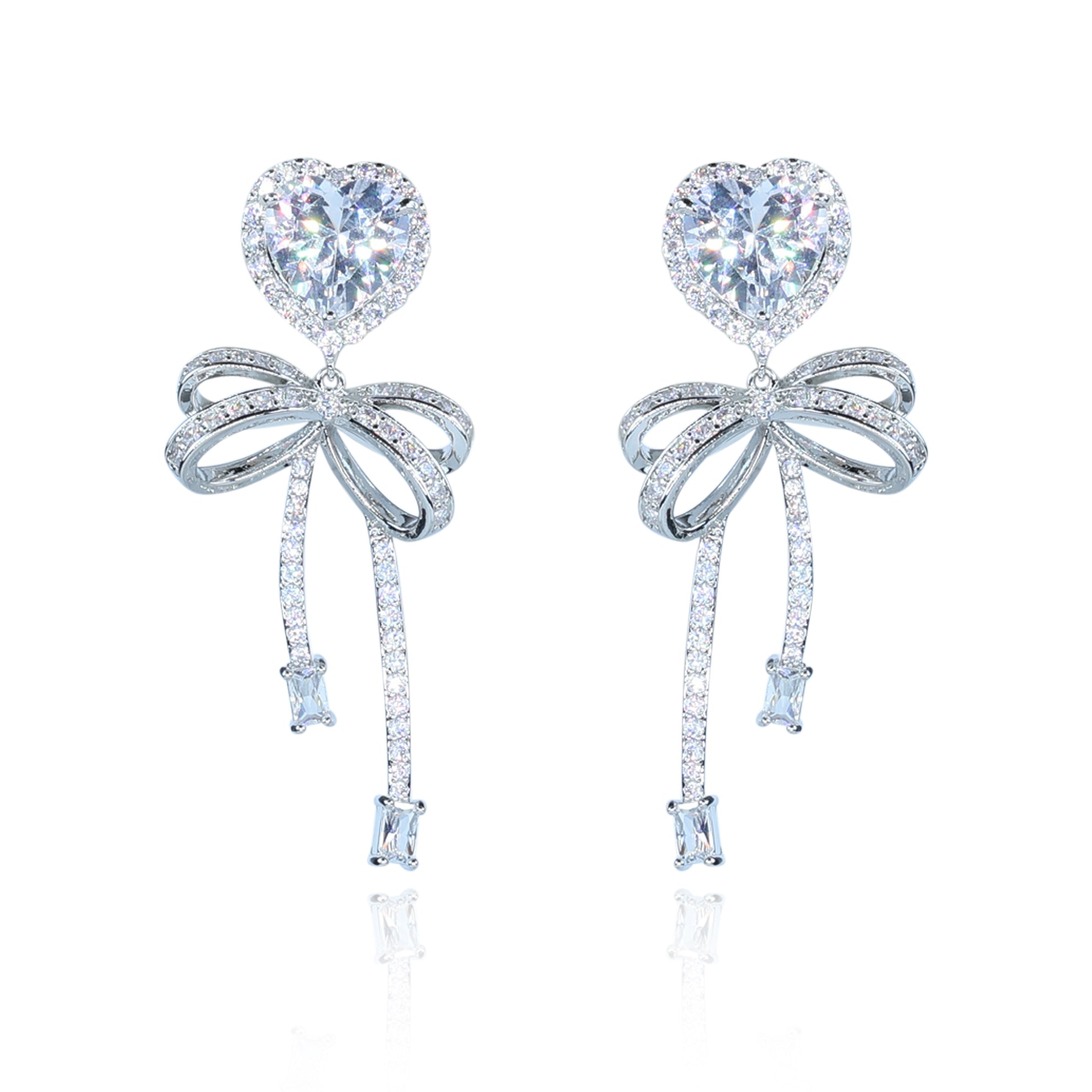 Aanura Pink Heart & Bow Crystal Drop Earrings